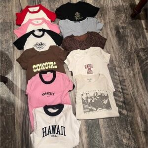 ✨ Brandy Melville Crop Top Bundle – 11 Shirts ✨ Assorted teen Graphic T-Shirts